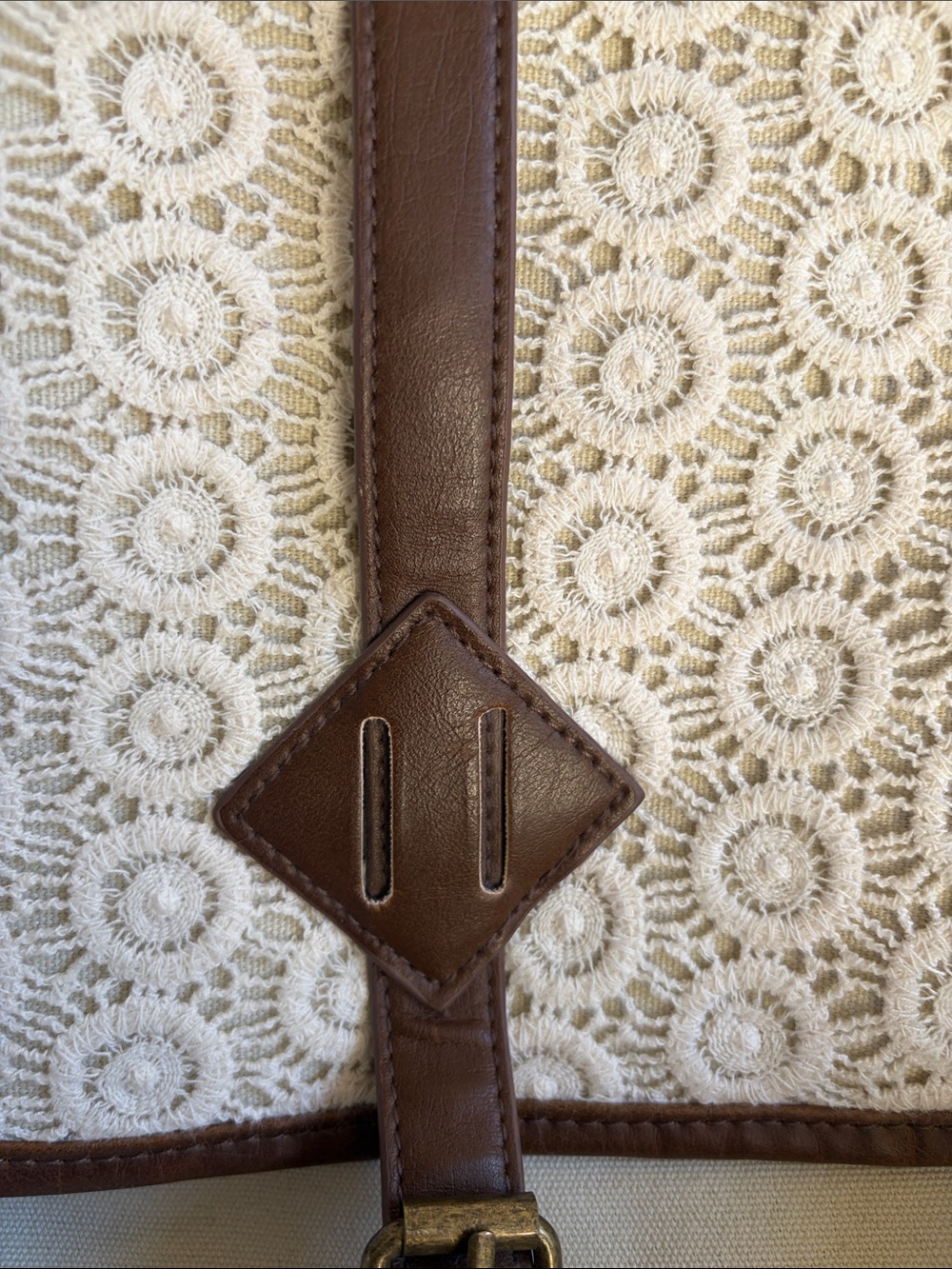 Mudd Crochet Lace Backpack Cream Brown Faux Leather Boho Festival Bag - Picture 11 of 11
